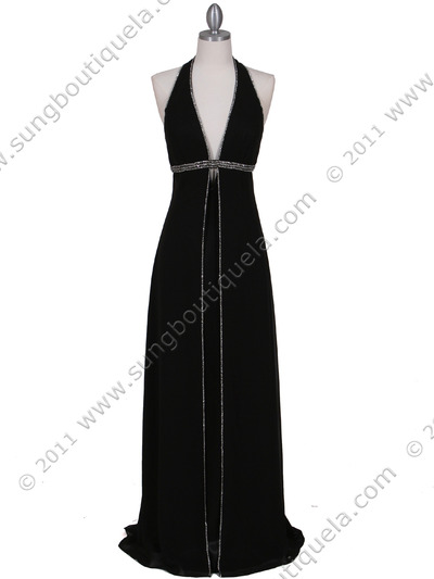 4924 Black Chiffon Evening Dress - Black, Front View Medium
