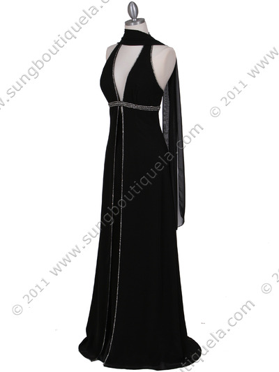 4924 Black Chiffon Evening Dress - Black, Alt View Medium