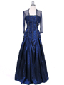 4932 Navy Beaded Taffeta Evening Gown - Navy, Front View Thumbnail