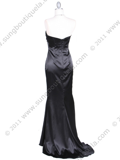 4933 Black Halter Evening Gown with Rhinestone Straps - Black, Back View Medium