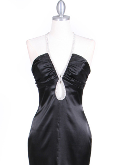 4933 Black Halter Evening Gown with Rhinestone Straps - Black, Alt View Medium