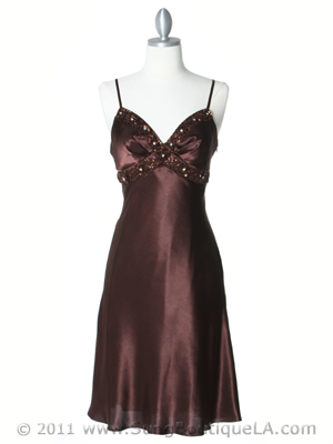 4948 Brown Sequins Charmeuse Party Dress, Brown