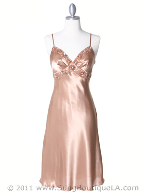 4948 Gold Sequins Charmeuse Party Dress, Gold