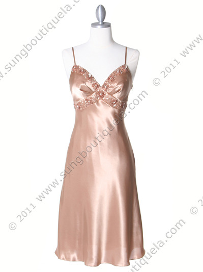 4948 Gold Sequins Charmeuse Party Dress - Gold, Front View Medium