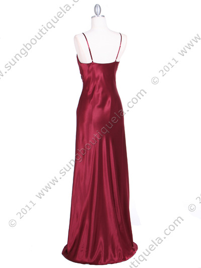 4949 Wine Sequins Charmeuse Evening Dress - Wine, Back View Medium