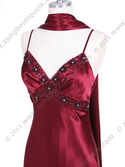 4949 Wine Sequins Charmeuse Evening Dress - Wine, Alt View Medium