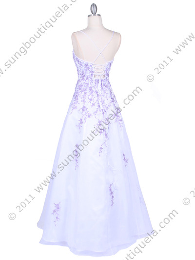 4970 White/Lilac Embroidery Prom Gown - White Lilac, Back View Medium