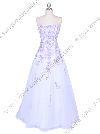 4970 White/Lilac Embroidery Prom Gown - White Lilac, Front View Medium
