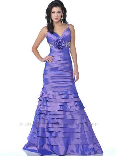 4 Purple Taffeta Prom Gown - Purple, Front View Medium