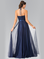50-1475 Halter Embroidered Long Evening Dress - Navy, Back View Thumbnail