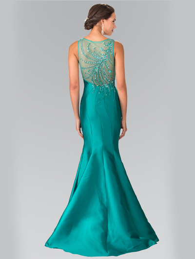 50-2212 Sleeveless Long Evening Dress with Trumpet Hem - Green, Back View Medium