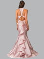 50-2224 Halter Long Prom Dress with Cutout Back and Train - Blush, Back View Thumbnail
