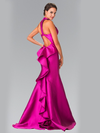 50-2224 Halter Long Prom Dress with Cutout Back and Train - Magenta, Front View Medium