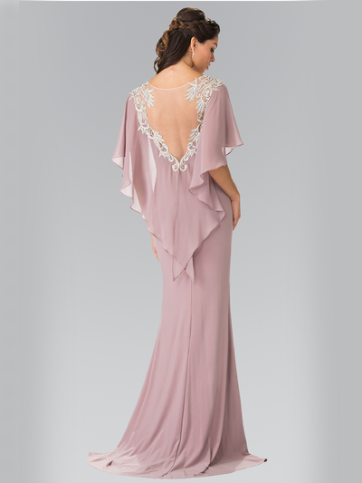 50-2254 Long Evening Dress with Cape - Mocha, Back View Medium