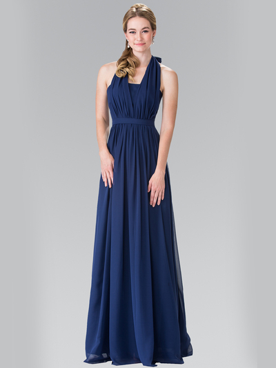 50-2362 Halter Chiffon Evening Dress with Open Back - Navy, Front View Medium