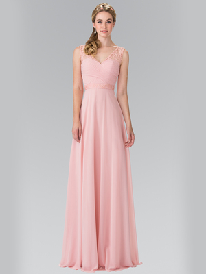 50-2363 Chiffon Bridesmaid Dresses with Lace Straps, Blush