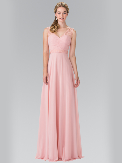 50-2363 Chiffon Bridesmaid Dresses with Lace Straps - Blush, Front View Medium