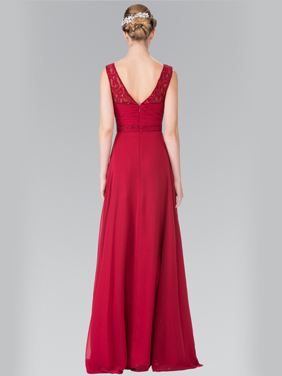 50-2363 Chiffon Bridesmaid Dresses with Lace Straps - Burgundy, Back View Medium