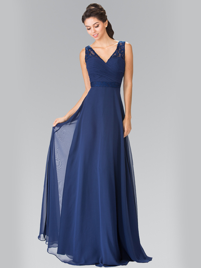 50-2363 Chiffon Bridesmaid Dresses with Lace Straps - Navy, Front View Medium
