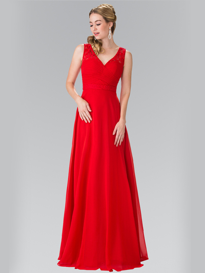 50-2363 Chiffon Bridesmaid Dresses with Lace Straps - Red, Front View Medium