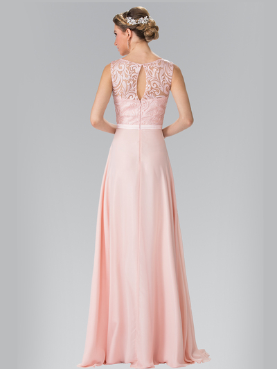 50-2364 Embroidery Top Chiffon Long Evening Dress - Blush, Back View Medium