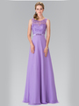 50-2364 Embroidery Top Chiffon Long Evening Dress - Lilac, Front View Thumbnail