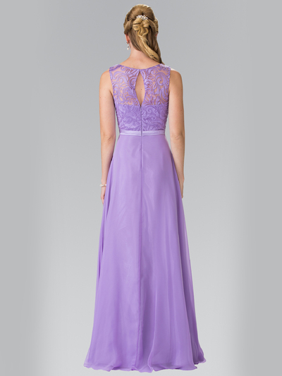 50-2364 Embroidery Top Chiffon Long Evening Dress - Lilac, Back View Medium