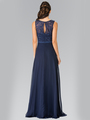 50-2364 Embroidery Top Chiffon Long Evening Dress - Navy, Back View Thumbnail