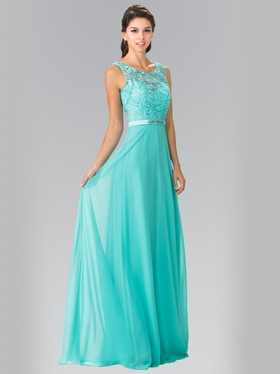 50-2364 Embroidery Top Chiffon Long Evening Dress - Tiffany, Front View Medium