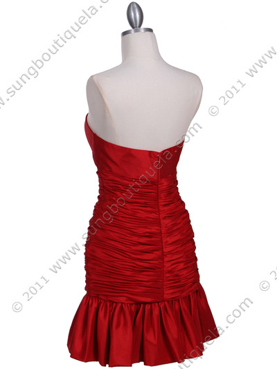 501 Red Strapless Pleated Cocktail Dress - Red, Back View Medium