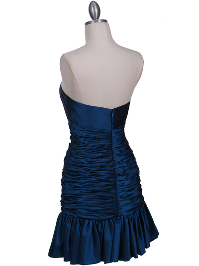 501 Teal Strapless Pleated Cocktail Dress - Teal, Back View Medium
