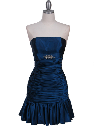 501 Teal Strapless Pleated Cocktail Dress - Teal, Front View Medium