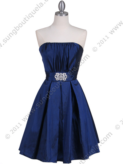 5039 Navy Taffeta Cocktail Dress - Navy, Front View Medium