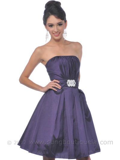 5039 Vintage Taffeta Cocktail Dress - Purple, Front View Medium