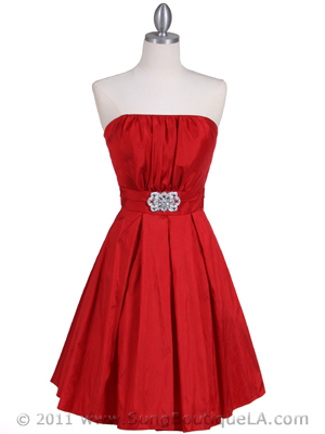 5039 Red Taffeta Cocktail Dress, Red