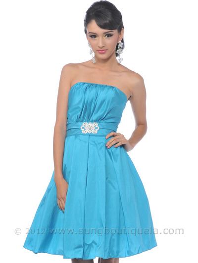 5039 Vintage Taffeta Cocktail Dress - Turquoise, Front View Medium