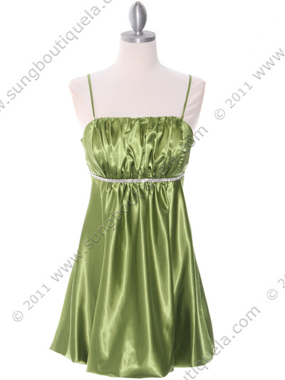 5049 Green Satin Bubble Dress - Green, Front View Medium