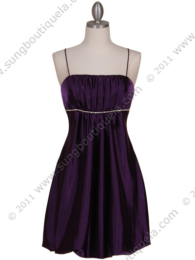 5049 Purple Satin Bubble Dress - Purple, Front View Medium