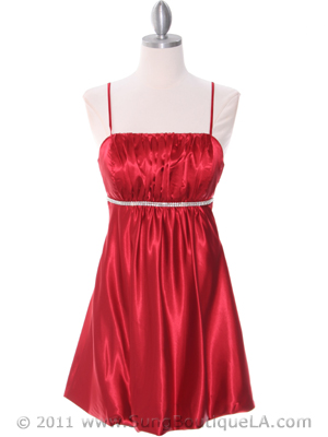 5049 Red Satin Bubble Dress, Red