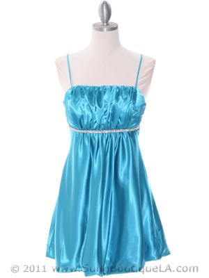 5049 Turquoise Satin Bubble Dress, Turquoise