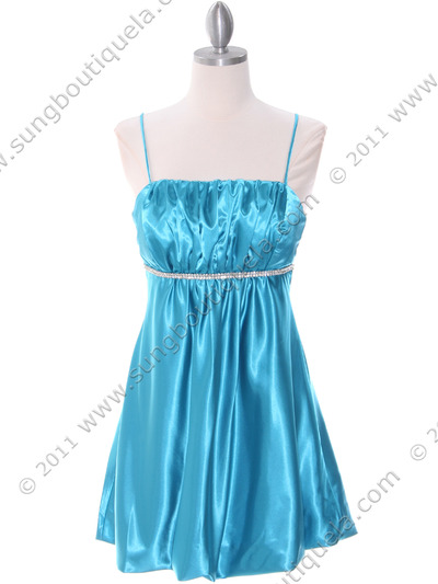 5049 Turquoise Satin Bubble Dress - Turquoise, Front View Medium