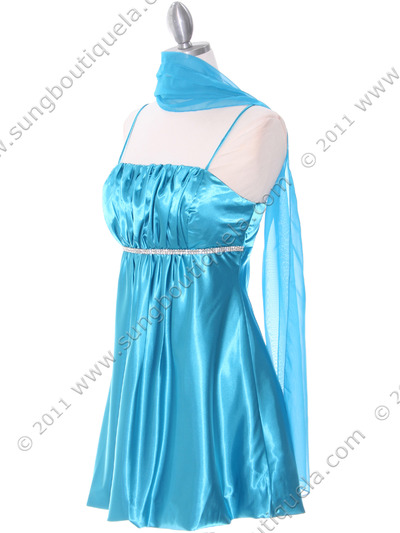 5049 Turquoise Satin Bubble Dress - Turquoise, Alt View Medium