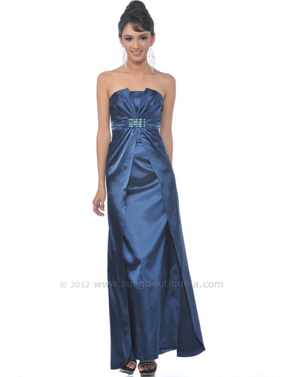5052 Split Front Evening Dress - Blue, Front View Medium