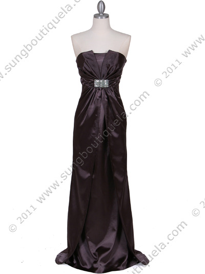 5052 Charcoal Evening Dress - Charcoal, Front View Medium