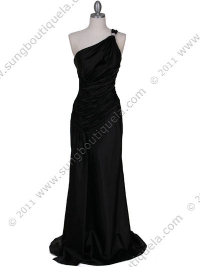 5057 Black One Shoulder Evening Dress - Black, Front View Medium