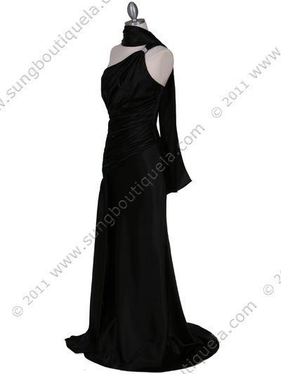 5057 Black One Shoulder Evening Dress - Black, Alt View Medium