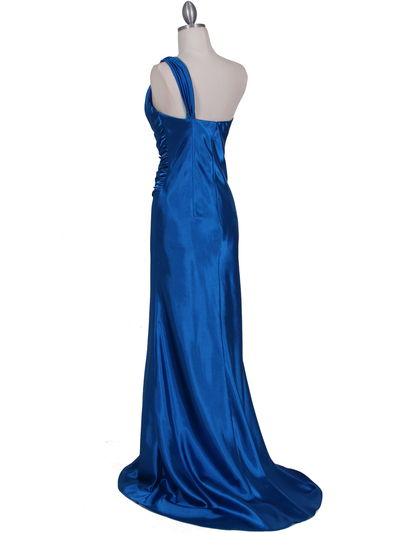 5057 Blue One Shoulder Evening Dress - Blue, Back View Medium