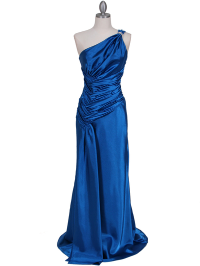5057 Blue One Shoulder Evening Dress - Blue, Front View Medium
