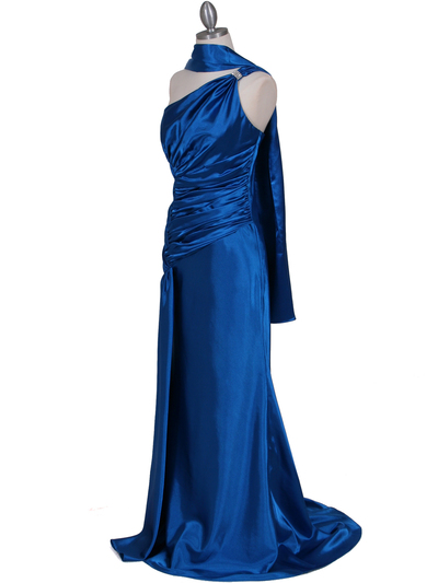 5057 Blue One Shoulder Evening Dress - Blue, Alt View Medium
