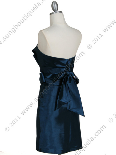 5073 Teal Blue Strapless Cocktail Dress - Teal Blue, Back View Medium